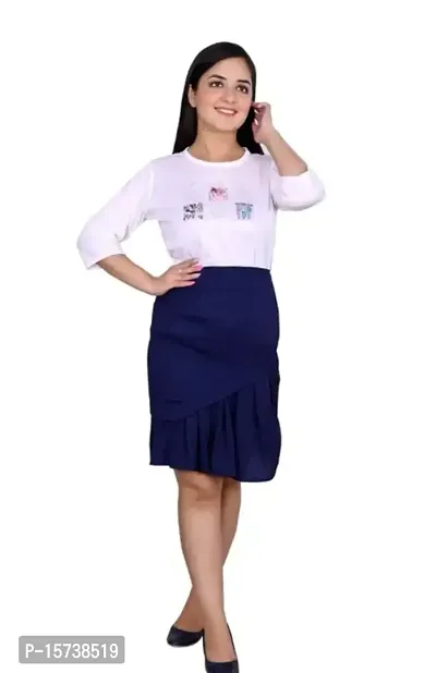 Girls Skirt with Printed Tshirt (12-13 Year) White Blue