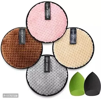 4+2 Packs Reusable Makeup Remover Pads For All Skin Microfiber Washable Face Cleansing Wipes For Heavy Makeup,Non-Latex Beauty Sponge Blender Powder Puff For Flawless Foundation Liquid, Cream-thumb0