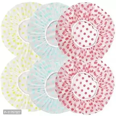 6 Pcs Shower Caps, Elastic Reusable Bathing Hair Cap, Waterproof Plastic Bath Caps,Beauty Salon Spa Shower Caps Lace Elastic Band Dot Printed Hat Environmental Protection Hair Bath Caps