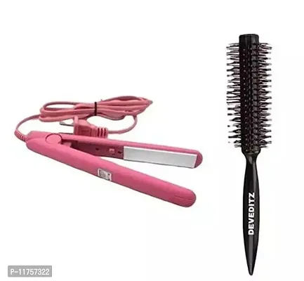 Mini Hair Straightner + Round Hair Brush Comb (Hair Straightener, Hair Styler Round Brush)-thumb0