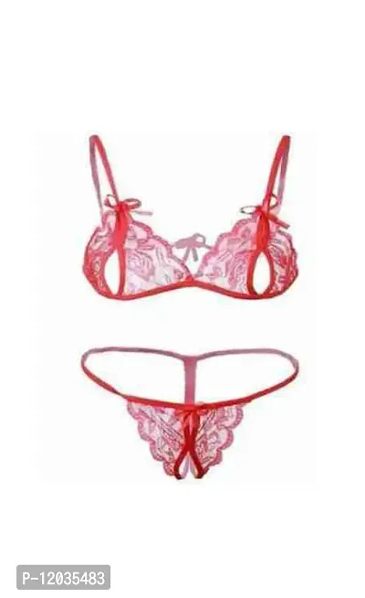 Stylish Red Self Pattern Bra And Panty Set For Women Pack Of 1