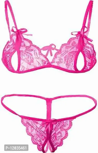 Stylish Pink Self Pattern Bra And Panty Set For Women Pack Of 1-thumb0