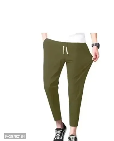 Stylish Olive Cotton Blend Solid Regular Track Pant For Men-thumb0