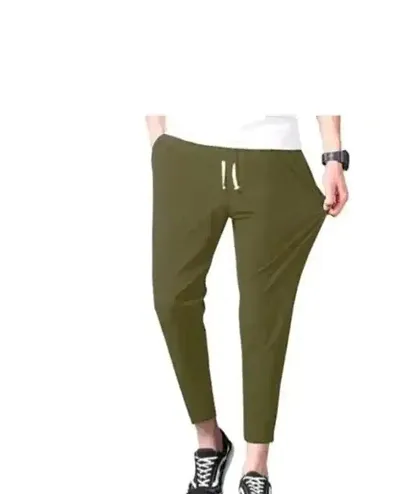 Stylish Cotton Blend Olive Green Solid Regular Track Pant For Men