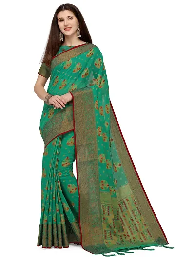 Attractive Silk Blend Saree with Blouse piece 