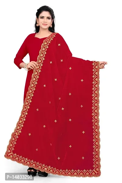 SALWAT Red Color Velvet Dupatta-thumb2