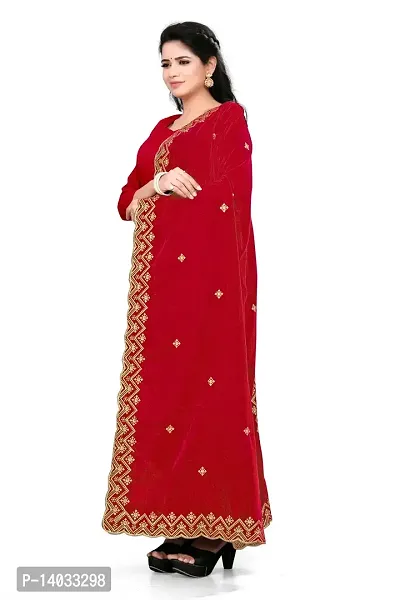 SALWAT Red Color Velvet Dupatta-thumb3