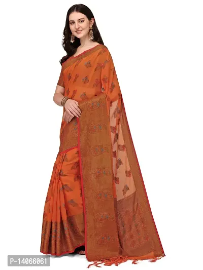 Party Wear Orange Colour Banarasi Silk Madhubani Work Festival Saree-thumb2