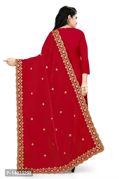 SALWAT Red Color Velvet Dupatta-thumb4