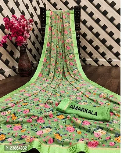 Stylish Georgette Green Printed Saree with Blouse piece