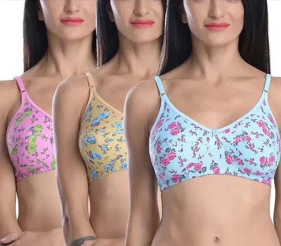 Buy StyFun Women Cotton Non-Wired Bra, Non-Padded, Full Coverage Bra,  T-Shirt Bra, Everyday Bras, Cup-B, Multi-Color Floral Design, Pack of 6,  Size- 36 Online In India At Discounted Prices
