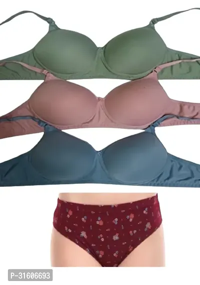 Fancy Bra and Panty Set for Women Pack of 3-thumb0