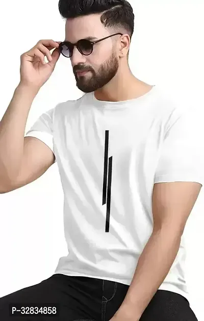 Stylish White Polyester Printed Round Neck Tees For Men-thumb0