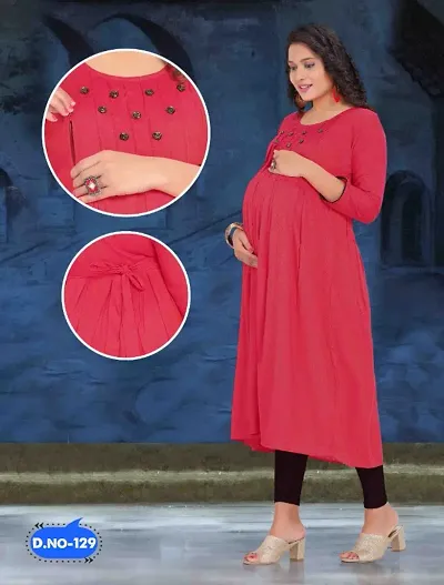 Stylish Rayon Solid Anarkali Maternity Kurtis