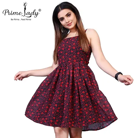 Heart Western Fit and Flare Knee-Length Frock Dress Regular