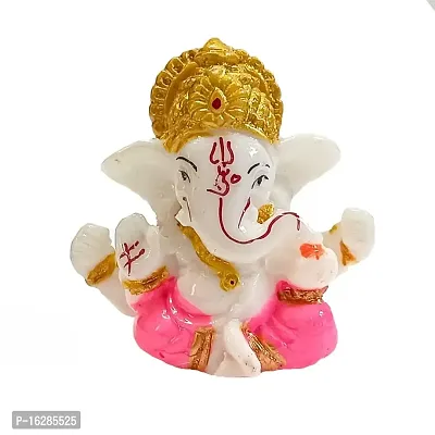 AllZon Ganesha White Marble Small Pink Murti Idol Statue Showpiece for Home/Car Dashboard/Bookshelf - 6cm