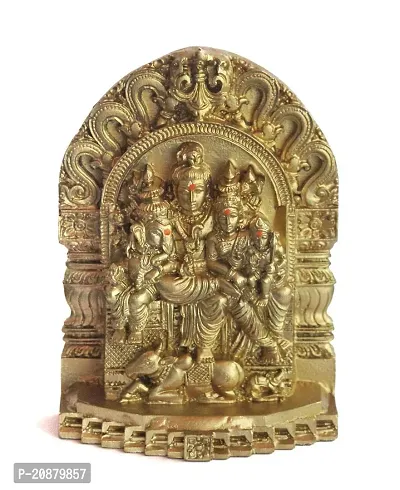 AllZon Shiv Parivar Shiva Parvati Ganesha Family Murti Golu Navarathri Idol Statue Shiva Family Golden Color in polymarble-14x10cm