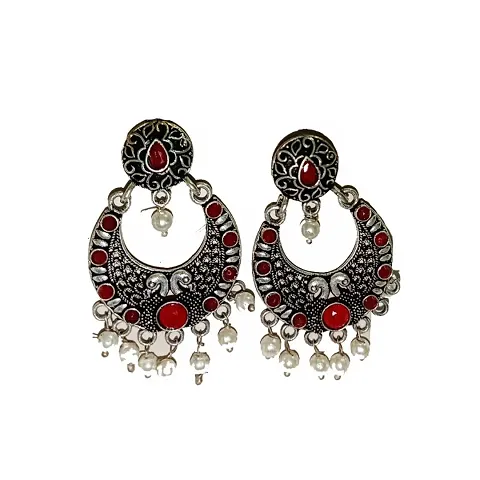 AllZon Oxidized Earrings with stone and pearls function wear for girls and women