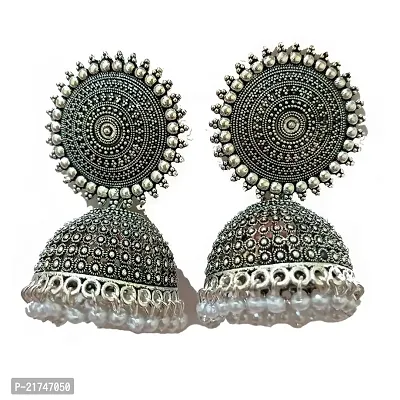 AllZon Flower Design big Jhumkha Earrings with white stone and pearls function wear for girls and women-thumb0