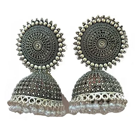 AllZon Flower Design big Jhumkha Earrings with stone and pearls function wear for girls and women