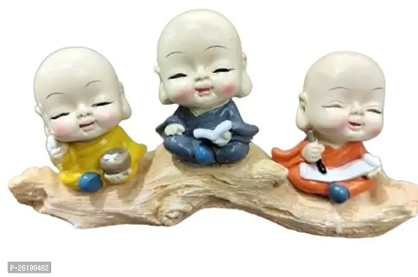 Stylish Set Of 3 Monk Miniature Buddha Figurines Showpiece For Home Office Decoration Decorative Showpiece-thumb0