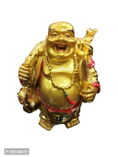 Stylish Golden Laughing Buddha Happy Man Chinese Fengshui Kuberar Statue