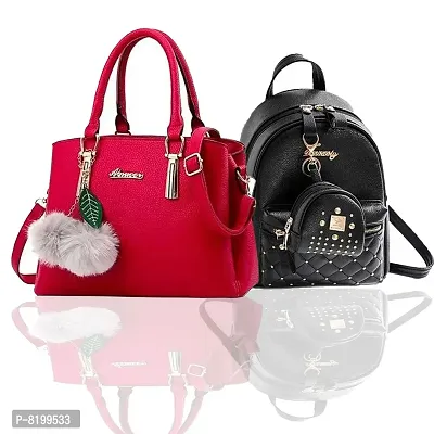 Elegant PU Handbags And Backpacks For Women And Girls- 2 Pieces