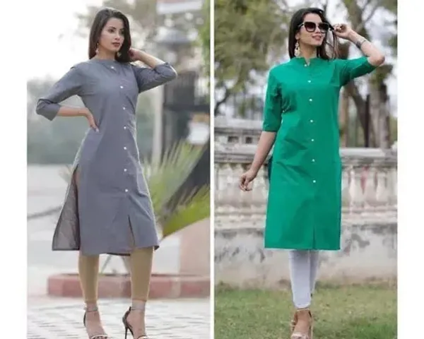 Stylish Cotton Solid Straight Kurti - Pack of 2