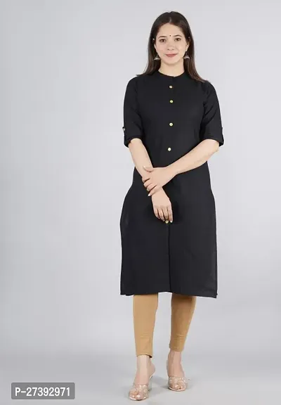 Stylish Black Cotton Solid Straight Kurti For Women-thumb0