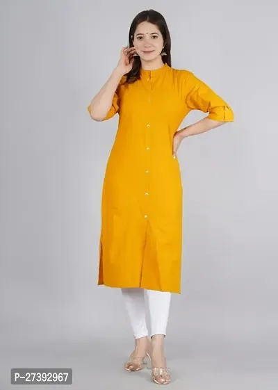 Stylish Yellow Cotton Solid Straight Kurti For Women-thumb0