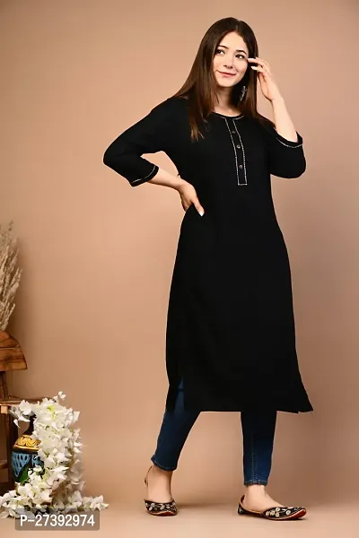 Stylish Black Rayon Solid Straight Kurti For Women-thumb0