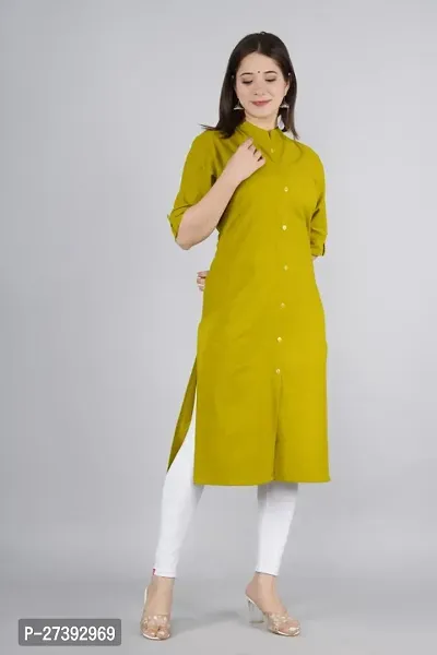 Stylish Olive Cotton Solid Straight Kurti For Women-thumb0