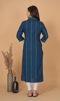 Stylish Navy Blue Rayon Striped Straight Kurti For Women-thumb1