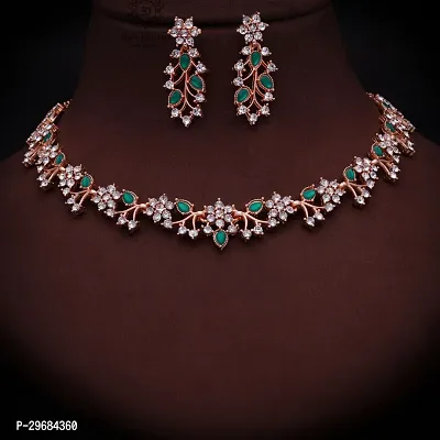 Trendy Rosegold Plated Choker Set With Matching Pair Of Earrings For Women And Girls.