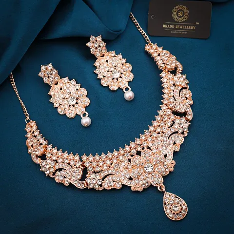 Elegant Alloy American Diamond Jewellery Set For Women