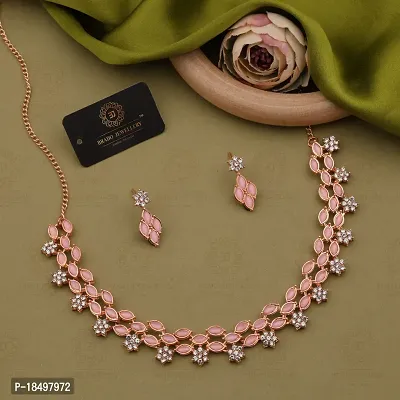 New Rose Gold  Necklace With 1 pair Of Earrings For Women And Girl-thumb0