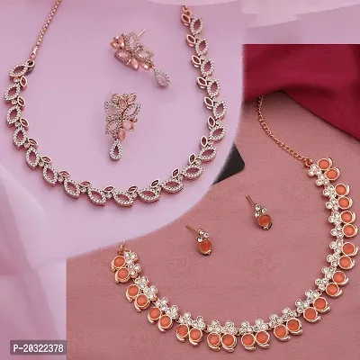 Exclusive Alloy Rose Gold Necklace Set For Women Combo Pack Of 2-thumb0