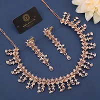 Pack of 1 Rose Gold Plated  American Diamond and Heavy Polished Diamond Choker Necklace set with 1 Pair of Earrings Jewellery Set-thumb2