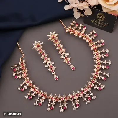 Elegant Alloy Rose Gold Plated American Diamond Jewellery Set-thumb4