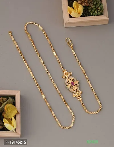 American Diamond Copper Gold Plated 24 Inch Mugappu Mop chain For Women-thumb0