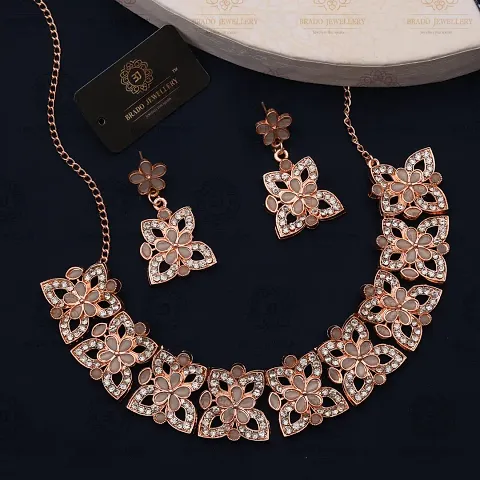 Stylish Brass Golden American Diamond Jewellery Sets For Women