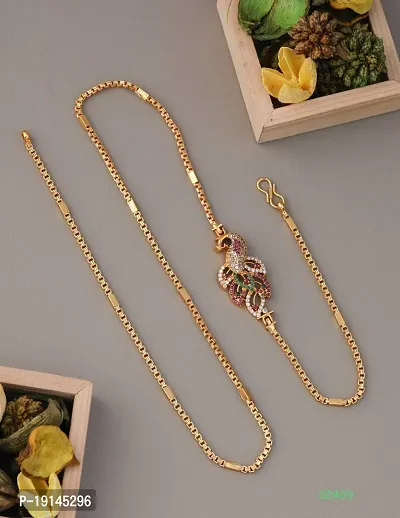 American Diamond Copper Gold Plated 24 Inch Mugappu Mop chain For Women-thumb0