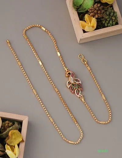 Fancy American Diamond Copper Gold Plated Chain For Women