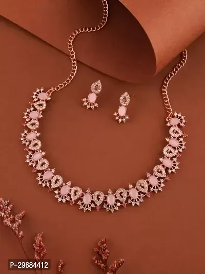 Trendy Rosegold Plated Choker Set With Matching Pair Of Earrings For Women And Girls.-thumb0