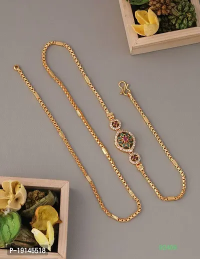 American Diamond Copper Gold Plated 24 Inch Mugappu Mop chain For Women