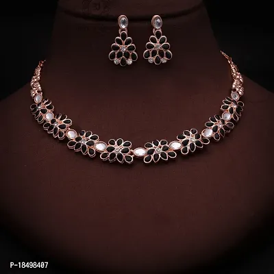 New Rose Gold Necklace Jewellery Set with Earrings for Women and girls-thumb0