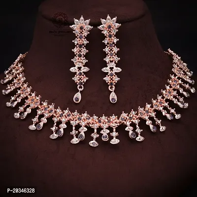 Elegant Alloy Rose Gold Plated American Diamond Jewellery Set-thumb4