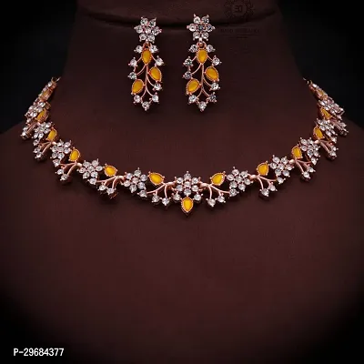 Trendy Rosegold Plated Choker Set With Matching Pair Of Earrings For Women And Girls.