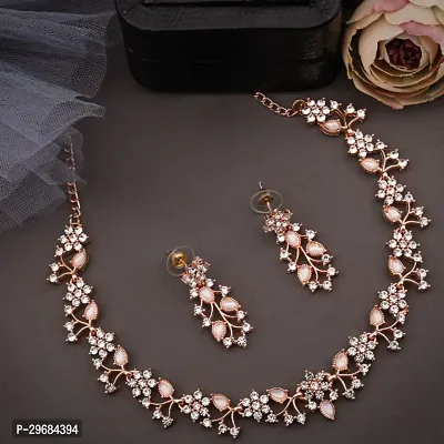 Trendy Rosegold Plated Choker Set With Matching Pair Of Earrings For Women And Girls.-thumb0