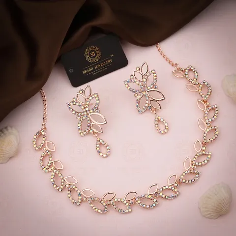 Stylish Brass Golden American Diamond Jewellery Sets For Women